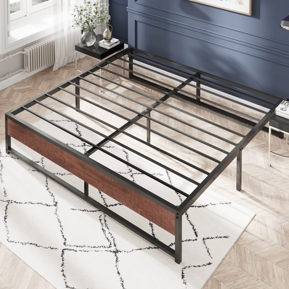Amolife King Size Metal Platform Bed Frame with Wooden Board & Storage, No Box Spring Needed, Black