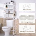 thumbnail image 4 of Over The Toilet Storage with 2 Baskets, 4-Tier Bamboo Organizer Rack with Paper Holder & 4 Hooks & Waterproof Feet Pad,Freestanding Shelf for Bathroom(White), 4 of 7