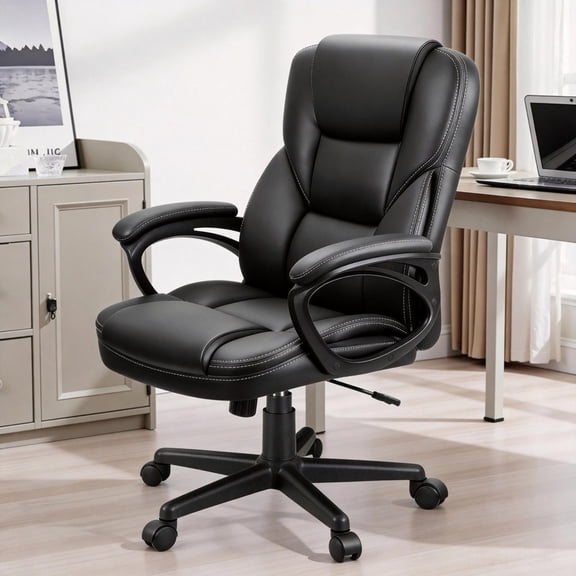 Vyrox High-Back Office Chair, Ergonomic PU Leather Desk Chair, Conference Chair with Adjustable Height & 360° Wheels, Brown