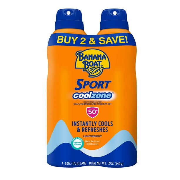 Protector solar en aerosol Banana Boat Sport Cool Zone SPF 50 177 ml x2