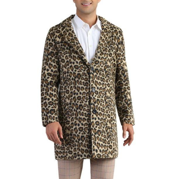TRENCH COAT IMPRESO DE ANIMAL INSPIRADO EN CHIC PARA HOMBRES, SOLAPA DE MUESCA, CLÁSICO, VINTAGE, ABRIGOS DE INVIERNO M Khaki