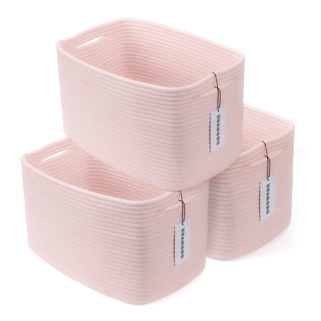 Cesta organizadora de cuerdas de algodón XUANGUO, paquete de 3 unidades, color rosa