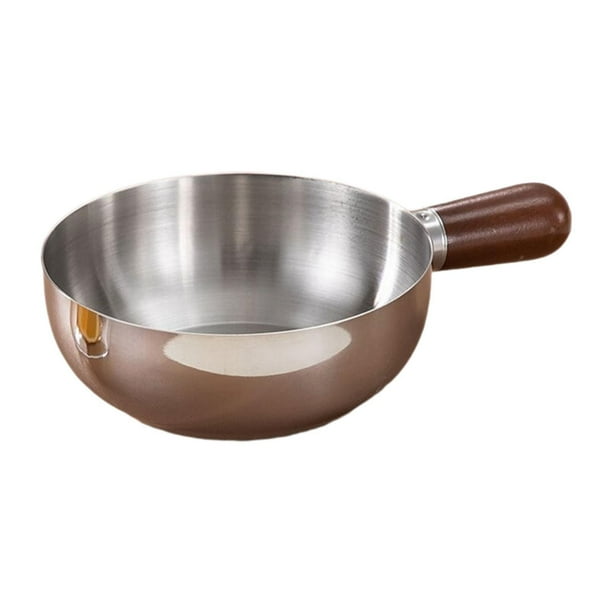 Olla para leche, olla para sopa, portátil, de acero inoxidable con mango de madera, utensilios de cocina para el hogar, para calentar salsas, Plata