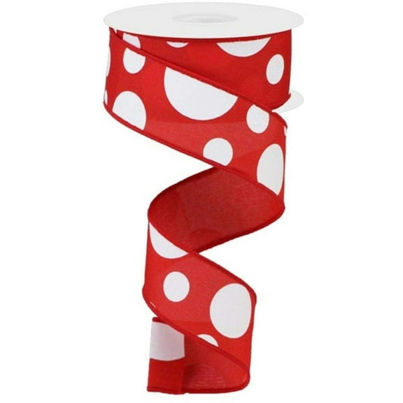 1.5" Giant Three Size Polka Dot Ribbon: Red  White (10 Yards)