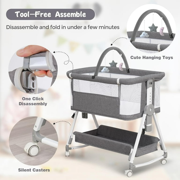 MEICHYUN 3 in 1 Baby Bassinet with Hanging Toys, Foldable, 4 MEICHYUN 3 in 1 Baby Bassinet with Hanging Toys, Foldable, 4