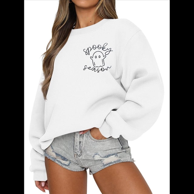 Sudadera de Halloween para Mujer, Suéter Bordado de Temporada Espeluznante, Suéter de Otoño Fantasma. XL