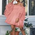thumbnail image 2 of Off Shoulder Ruffle Mesh Ladies Fashion Dress High Waist Loose Flowy Summer Casual Wedding Maternity Comfortable Elegant, 2 of 2