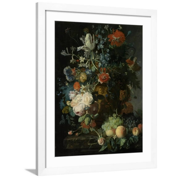 Art.com Still Life with Flowers and Fruit Art Print by Jan van Huysum, White Frame Wall Art, 32" x 40"