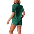 thumbnail image 3 of Pijamas de satén para mujer INSPIRE CHIC, juego de 2 piezas con blusa de manga corta y pantalones cortos, talla XL, verde, 3 of 6