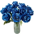 thumbnail image 3 of 12 Pcs Artificial Rose Flowers Blossom Real Touch Silk Faux Roses with Stem Rose Bouquets for Home Decoration Wedding Party Garden Floral Decor Valentine's Day Gift, Blue, 3 of 7