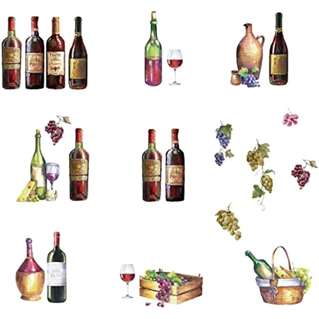 9PCS Wine Bottle Wall Decals Watercolor Red Wine Bottle Kitchen
