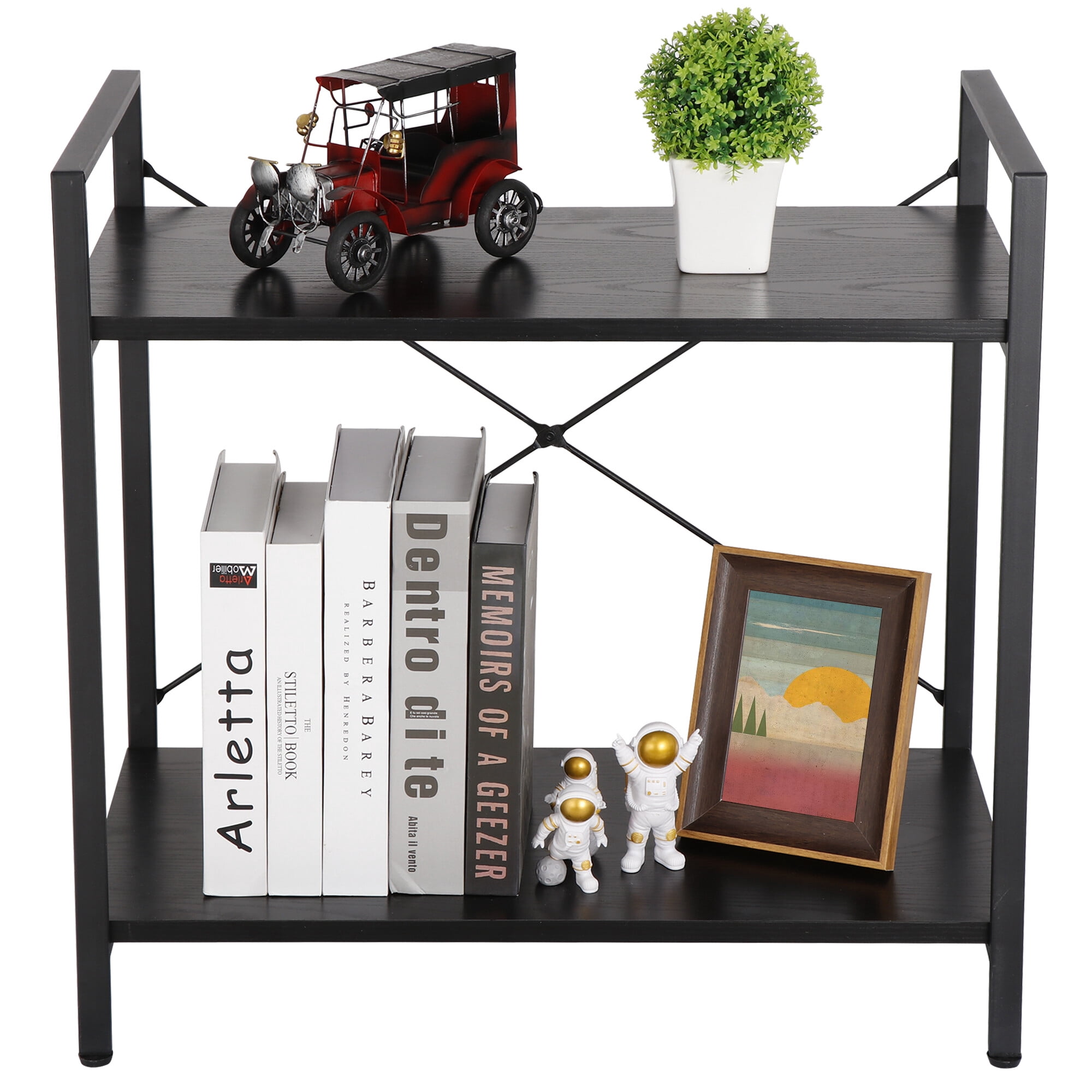 ZenStyle 2-Tier Particle Board Storage Shelves with Metal Frame, 22.44"H x Black, 1-Pack