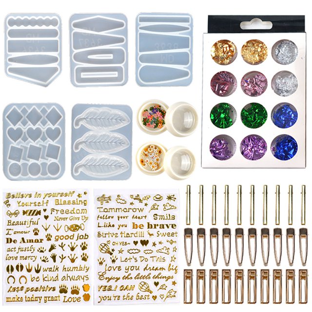 Coofit Hair Clip Mold Set DIY Barrette Mold with Clip Sticker Foil Flake & Flower Chip