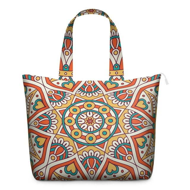 Colorful Boho Mala Travel Duffel Artistic Psychedelic Pattern Weekender Bag, Meditation Healing Room Tote, Relaxation Inspired