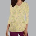 thumbnail image 2 of Xfvqtps Scrub Tops for Women Floral Printed Soft V-Neck 3/4 Sleeve Scrubs Comfortable Nursing Uniforms New Casual Printed T-shirt Nursing Clothes Top Working Uniforms with Pockets Yellow, 2 of 5