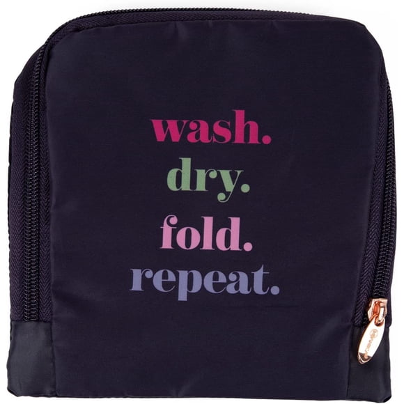 Miamica Foldable Travel Laundry Bag, Navy Multi Colored, Wash, Dry, Fold, Repeat, 21” x 22” – Lightweight, Durable Design with Drawstring Closure