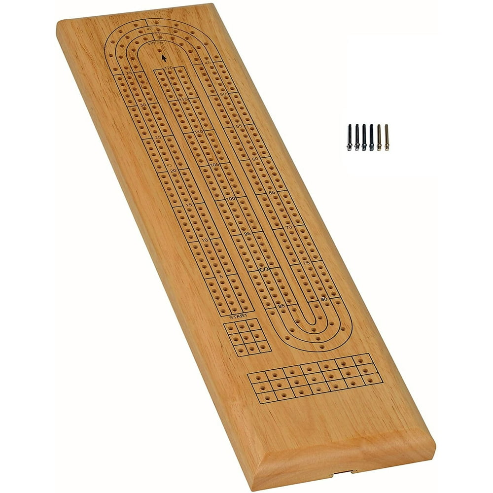 WE Games Classic Cribbage Set Solid Wood Continuous 3 Track Board