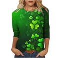 thumbnail image 2 of Ounisa Womens 3/4 Sleeve T Shirt Crew Neck St.Patrick's Day Printed Pullover Loose Fit Casual Fashion Graceful Tops S-3XL, 2 of 5