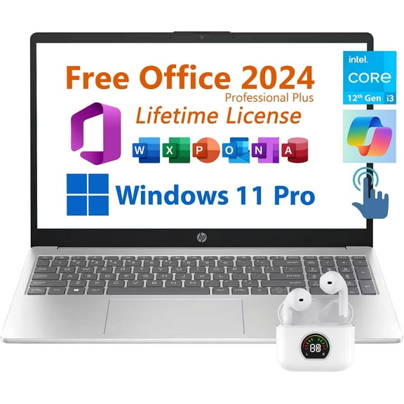 HP 15.6" HD Business Laptop Touchscreen, Intel Core i3-1215U, 16GB RAM, 1TB SSD, Intel UHD Graphics, Wi-Fi, Bluetooth, Webcam, Media Card Reader, Numeric Keypad, Windows 11 Home, Cefesfy LaptopStand