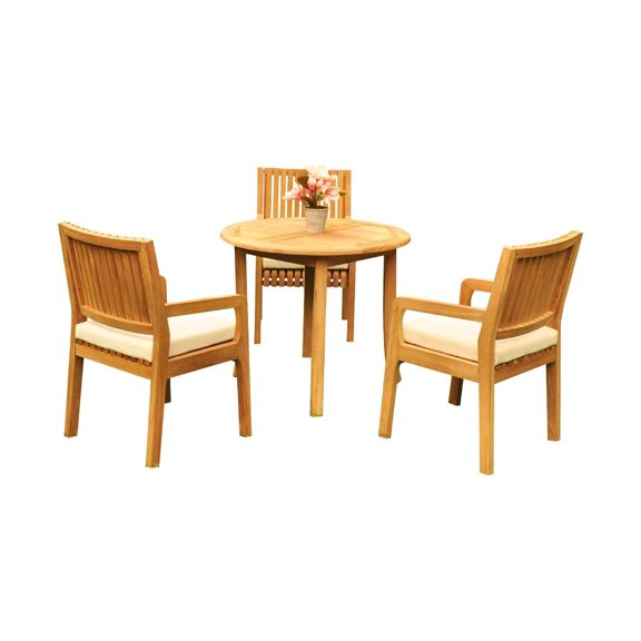 Grade-A Teak Dining Set: 3 Seater 4 Pc: 36" Round Table And 3 Maldives Arm Chairs Outdoor Patio WholesaleTeak #51ML0704
