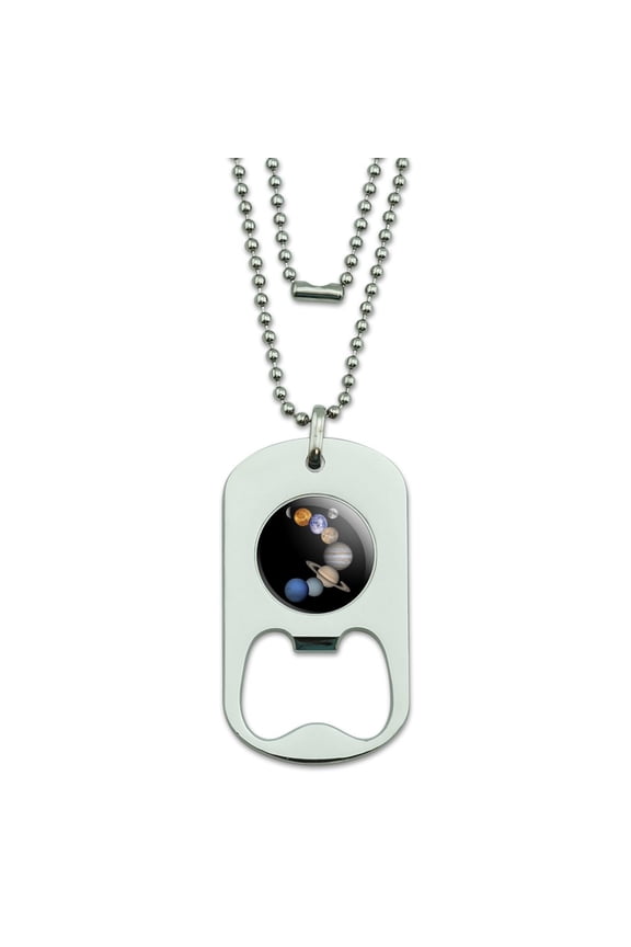 Solar System Planets Mercury Venus Mars Earth Moon Jupiter Saturn Uranus Neptune Military Dog Tag Bottle Opener Pendant
