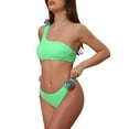 thumbnail image 4 of Conjuntos de bikini de una sola hombro con flor de rosa 3D para mujer, 2 piezas, trajes de baño asimétricos, verde medio, 4 of 5