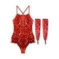 thumbnail image 4 of RUNQHUI Robe de Danse à Paillettes Brillantes à Franges pour Femmes Costume de Danse Latine Jazz Justaucorps à Franges et Gants Rouge m, 4 of 7