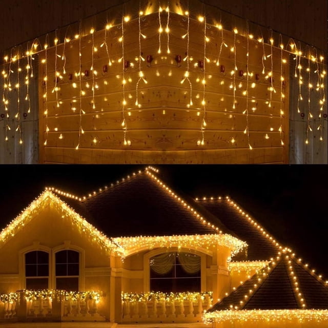 Luces de Cascada, Cuerda de luces Navideña 8 Modos, Luces Impermeable led para Exterior y Interior, Fairy Lights Decorativas para Fiestas, Navidad (6M 300LED/Blanco Calido)