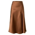 thumbnail image 6 of High Waisted Skirt Satin High Waisted Midi Skirt, Womens Elastic Side Slit a Line Flowy Wedding Cocktails Casual Skirts Brown M, 6 of 6