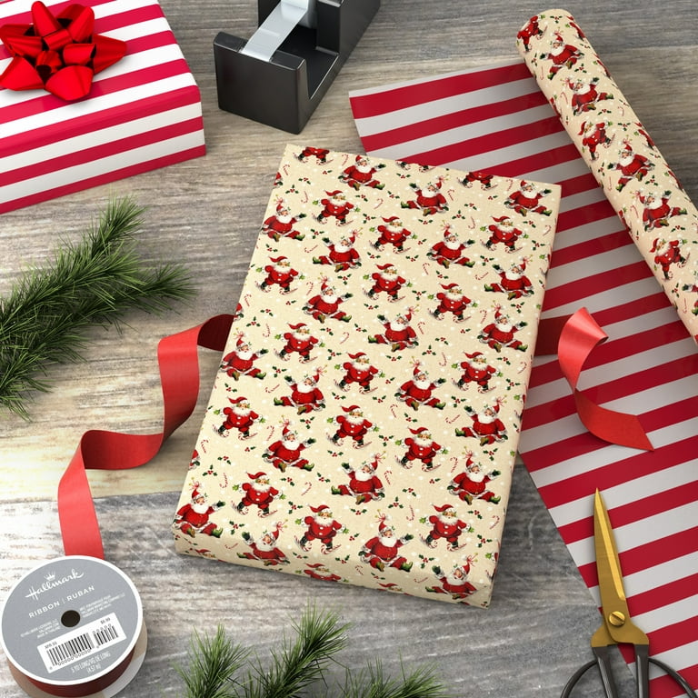 Hallmark Reversible Christmas Wrapping Paper (Santa/Red and White