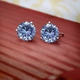 thumbnail image 5 of Gem Stone King 18K White Gold Stud Earrings for Women Men Persian Blue Round Moissanite (1.60 Cttw), 5 of 5