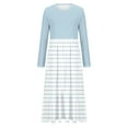 thumbnail image 4 of QUINDOS Summer Dresses for Women Crew Neck A-Line Long Sleeve Casual Sun Dresses Striped Pockets Long Midi Dresses for Women, 4 of 5