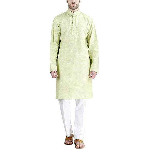 Royal Kurta Mens Cotton Linen Kurta Pyjama Set (38, Light Green)