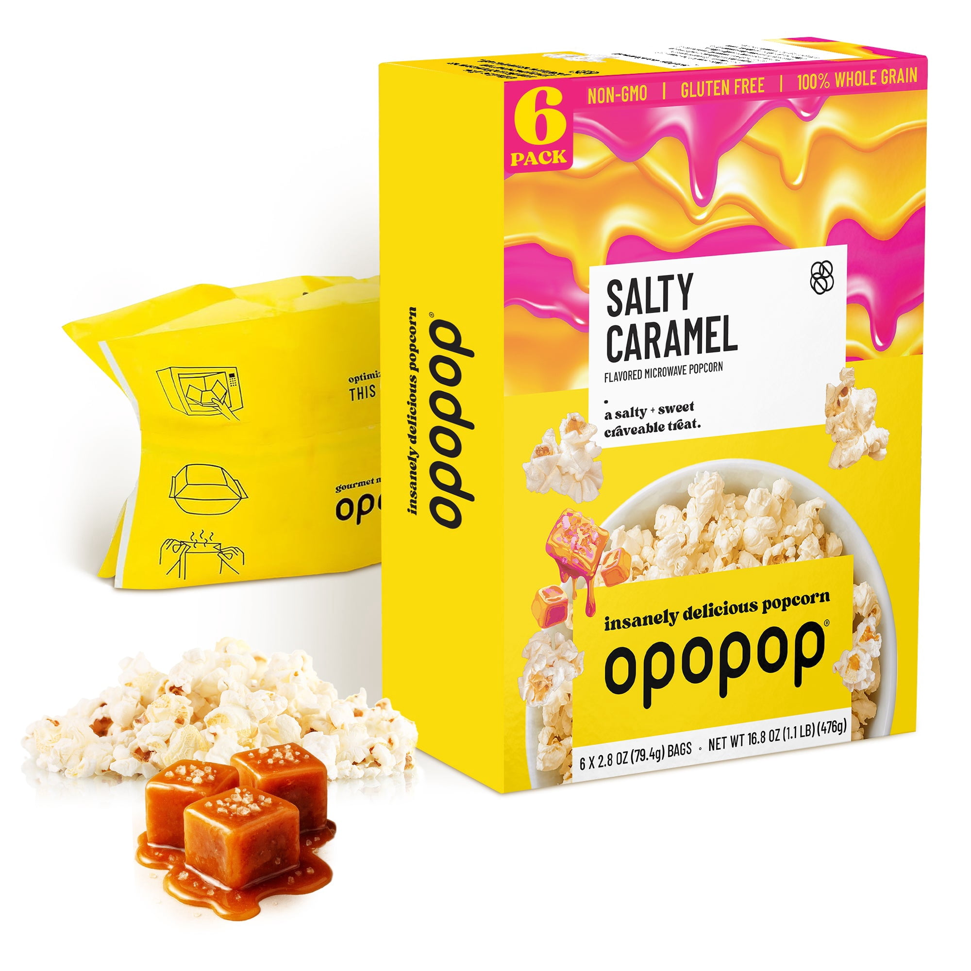 (6 pack) Opopop Microwave Popcorn Salty Caramel Flavor 2.8oz/6ct