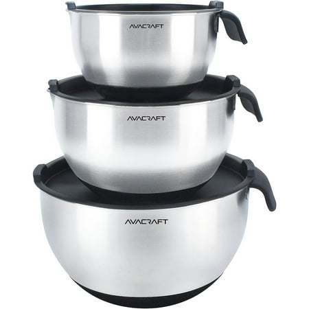 

18/10 Stainless Steel Mixing Bowls with Lids non slip silicone base bowls Black