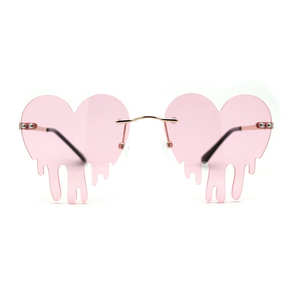 Womens Retro Unique Melting Heart Rimless Sunglasses Gold Pink