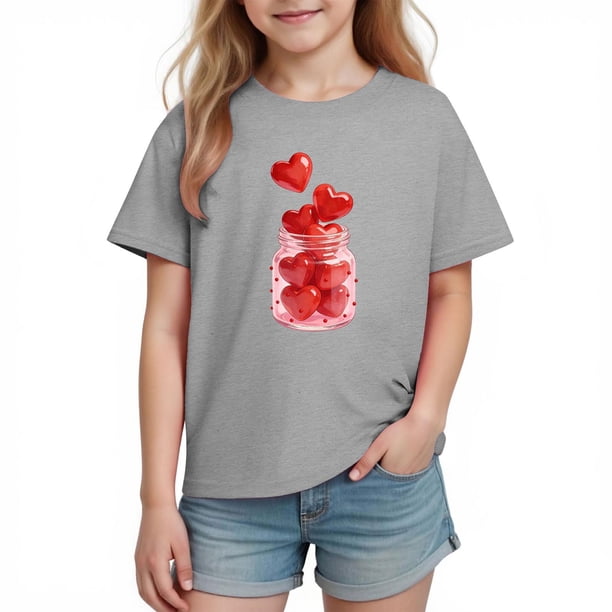Blusas y camisas de manga corta con cuello redondo para niños y niñas, camisetas gráficas de manga corta, blusas con estampados bonitos para la temporada escolar.