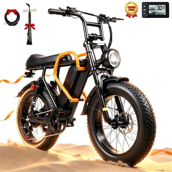 XKJ Electric Bike for Adults, 1500W Peak, 30MPH Electric Bike,50Mlies, 20" Fat Tire E-Mountain Bikes, 920Wh Removable Battery Ebike, Full Suspension shock, 7-Speed, UL 2849,Dirt ebike