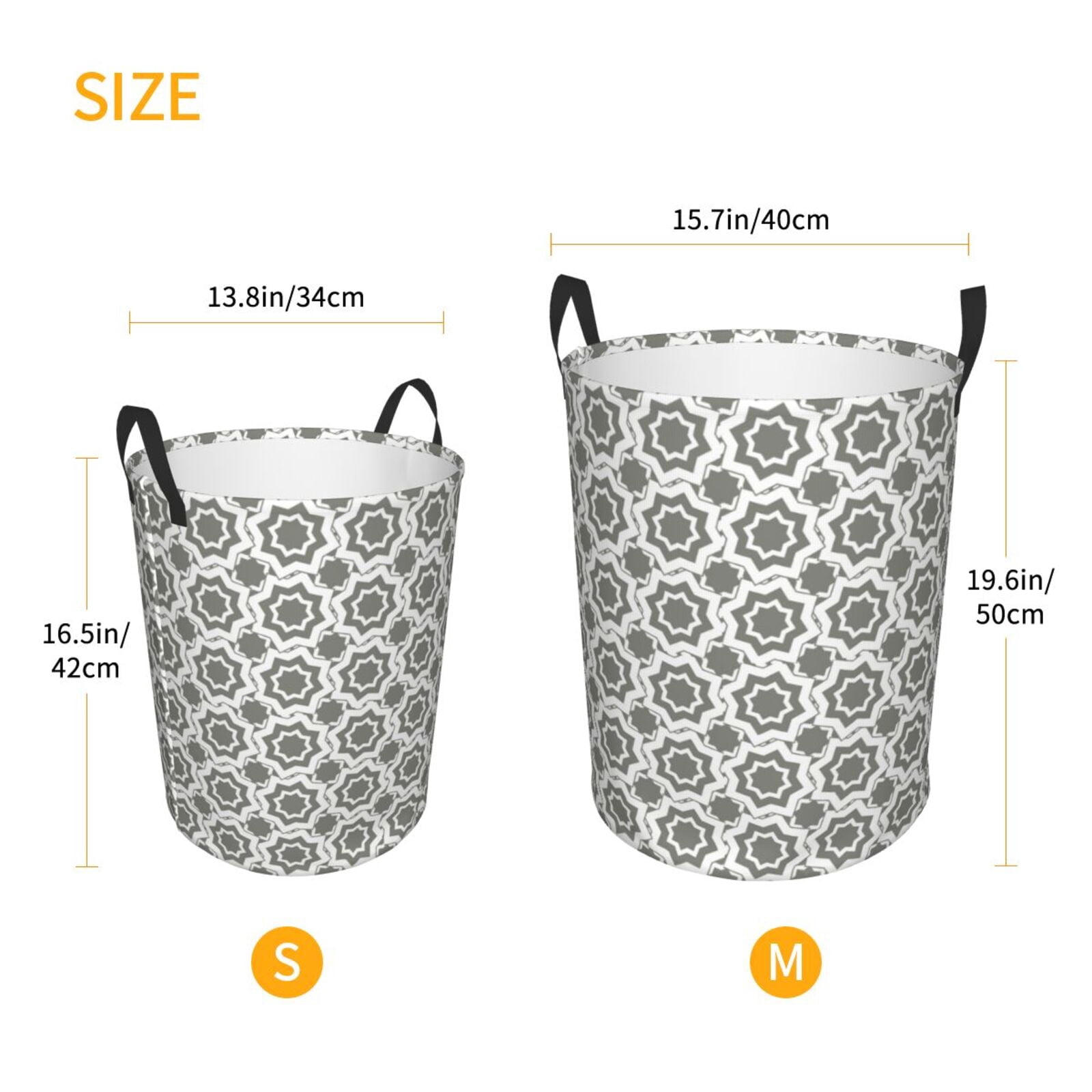Large Laundry Basket with Handles - Gray Geometric Star Array Kids Baby Dirty Clothes Laundry Hamper for Bedroom Aesthetic