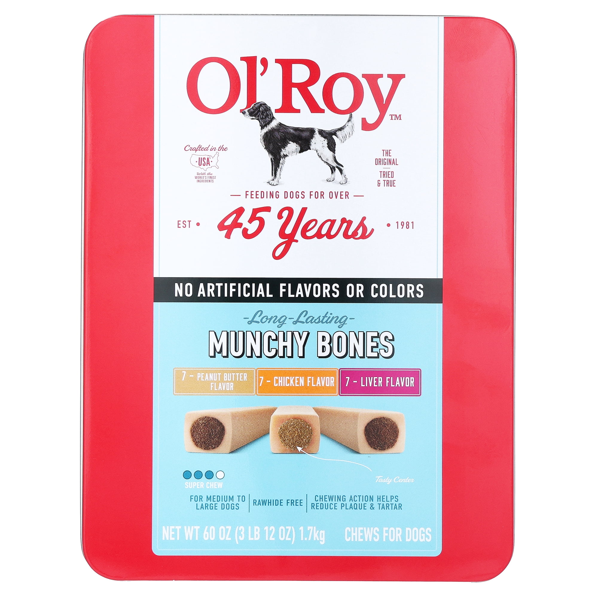 Ol' Roy Munchy Bone Dog Treats, Variety Pack, 60 oz, 21 Count