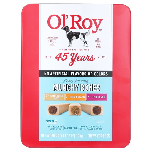 Ol' Roy Munchy Bone Dog Treats, Variety Pack, 60 oz, 21 Count