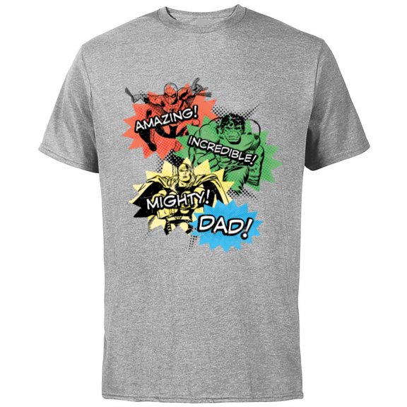 Marvel Super Hero Amazing Incredible Mighty Dad - Short Sleeve Cotton T-Shirt for Adults - Customized-Athletic Heather