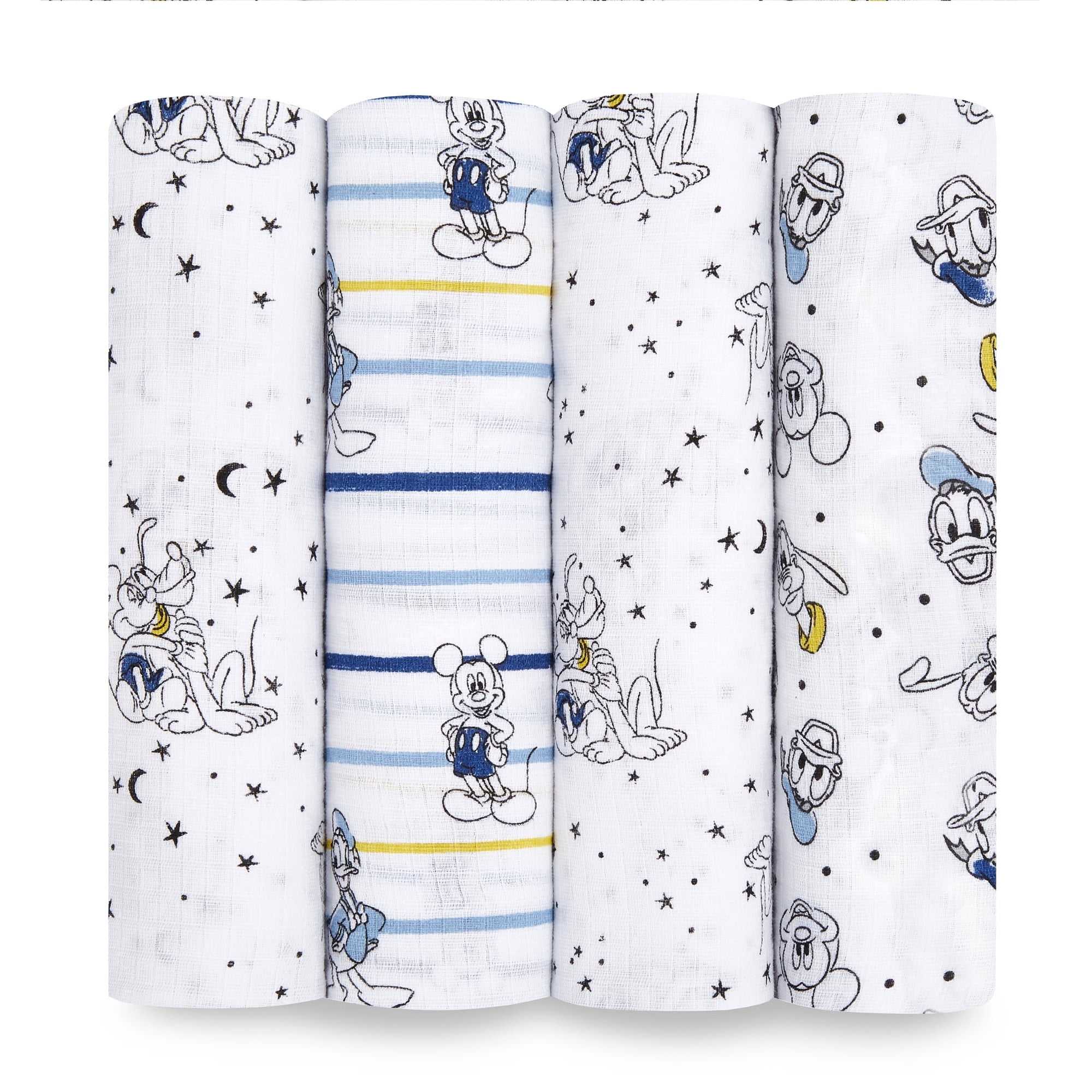 aden + anais Essentials Disney 100% Muslin Cotton Swaddle Blanket, Unisex, 4 Pack, Mickey