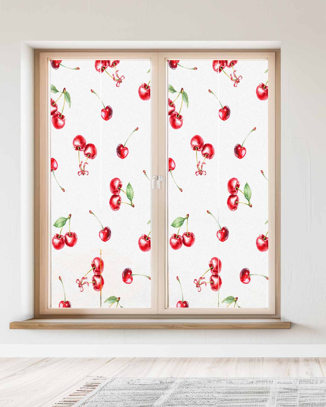 Window Privacy Film Cherry Rustic Stained Glass Window Film Decorative Sun Block Window Cover Spring Summer Tropic Fruit Watercolor Window Clings Static Adhesive Sticker for Bathroom 23.6"x59"