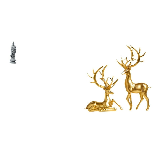 Estatua De Buda Guan Yin Y Pareja De Ciervos, Esculturas Decorativas De Resina Para Estantería, Mueble, Sala De Estar, Escritorio, Colección