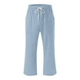 thumbnail image 4 of Women's Casual Solid Color Elastic Waist Drawstring Cotton Linen Capri Pants with Side Pocket, Comfort Fit, Versatile Wear, 4 of 5
