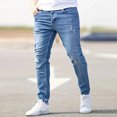 thumbnail image 2 of Yifymode Men's Slim Fit Skinny Jeans Distressed Moto Biker Denim Pants Hip Hop Stretch Straight Leg Flex Waist,Blue XL, 2 of 6