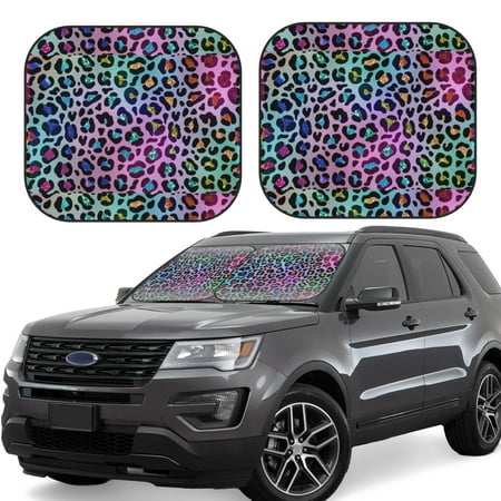 Cauagu Rainbow Animal Skin Cauagu {designName} Print Foldable Car Windshield Sun Shade | Front Windshield Shade for Sun | Fits Small Sedans Mini SUVs Hatchbacks-Large