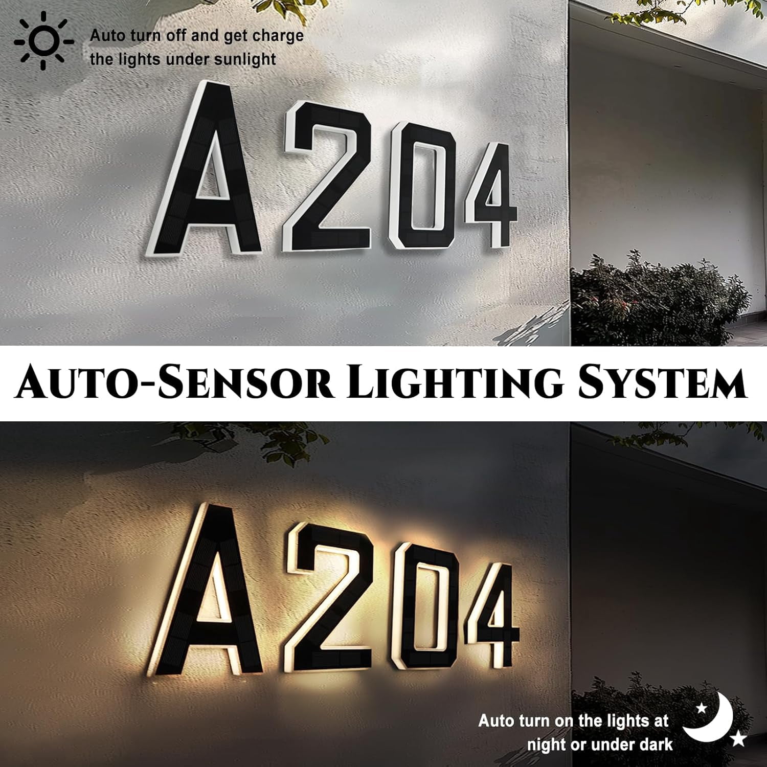 Yippzo 9" Solar Powered House Numbers for Outside Light Up, Large Exterior Illuminated Number Plate for Door, Home, Apartment, Mailbox