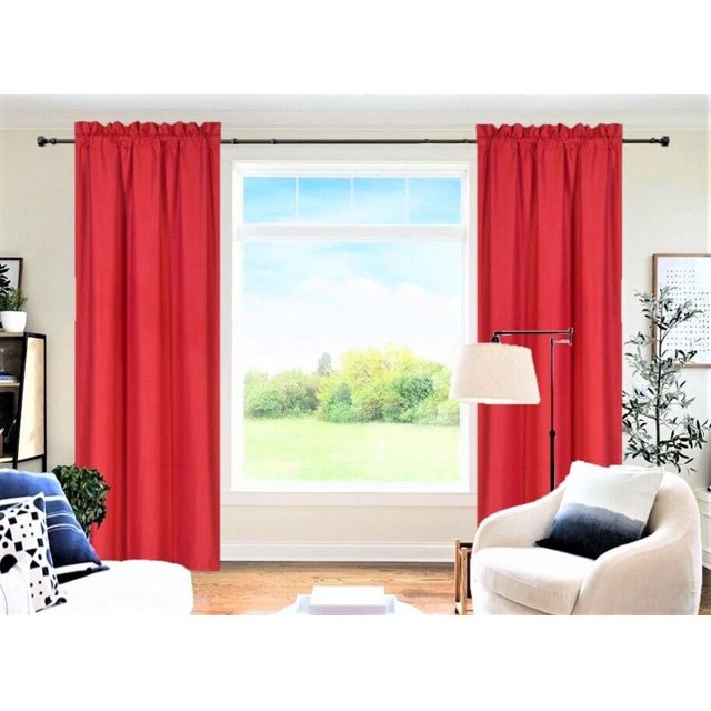 SAMIMPORT-2011 R64 ROJO Paneles filtrantes de luz 100% privacidad, cortina opaca para ventana, juego de dos (2) paneles forrados con bolsillo para varilla, 37" de ancho x 84" de largo cada uno